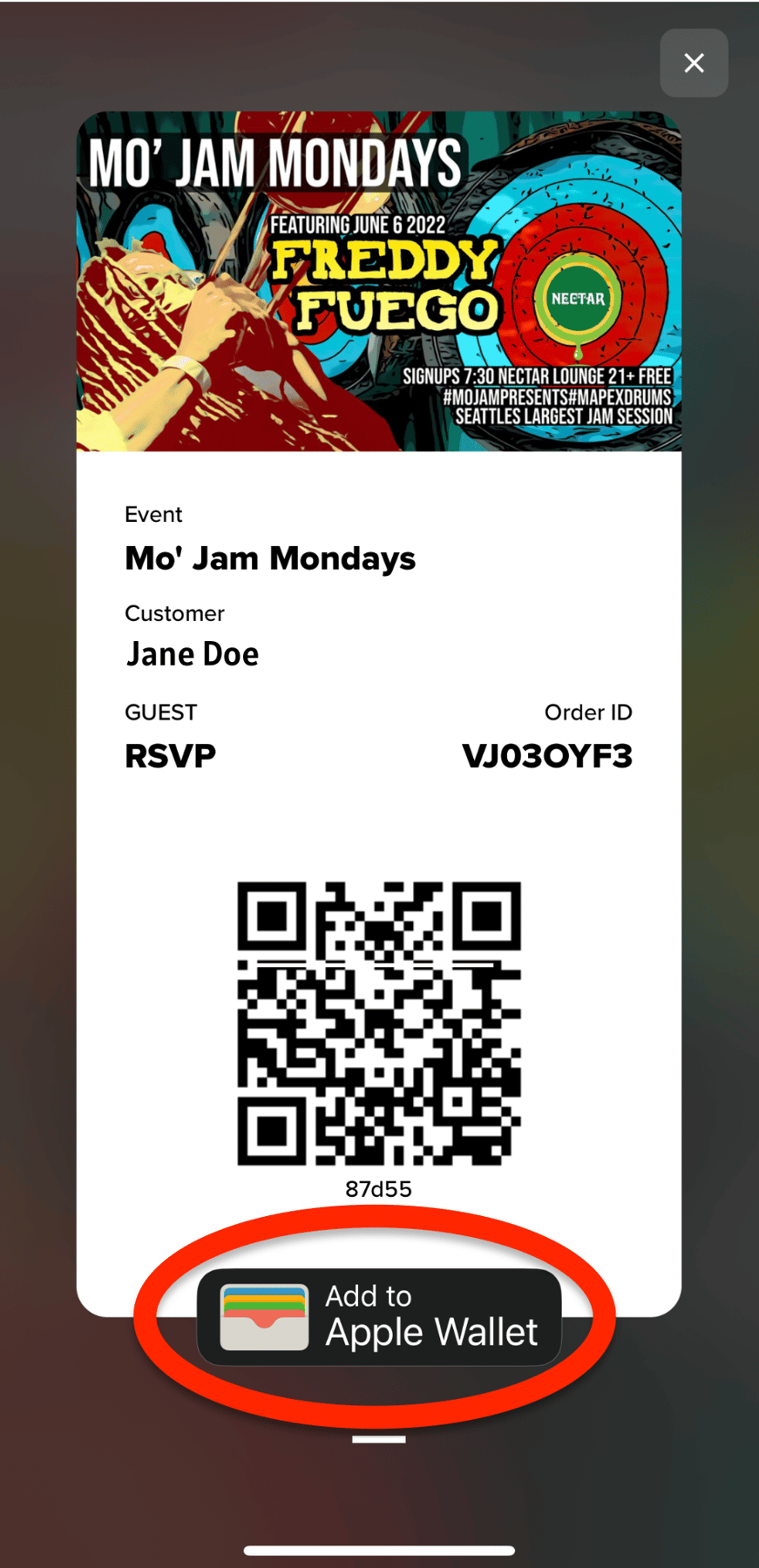 I want to add my ticket to Apple Wallet